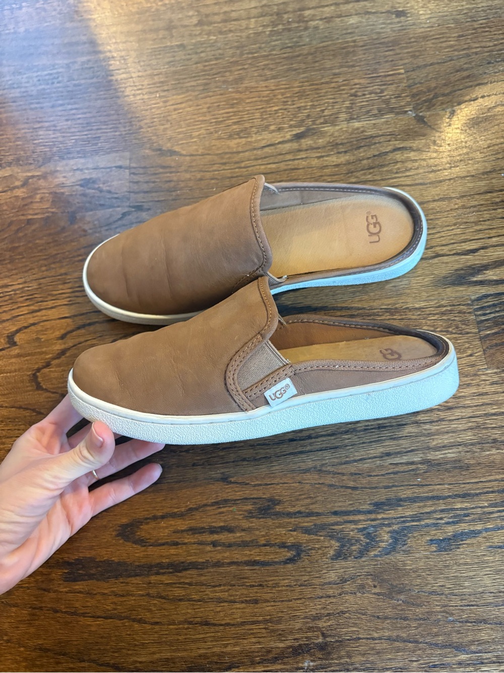 UGG Women's Brown Slip-On Mule Sneakers with White Sole